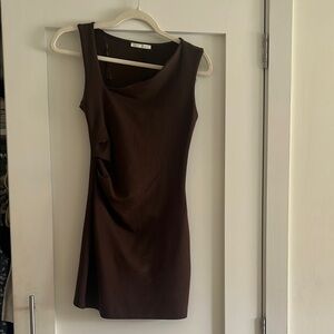Zara Brown Ruched Cowl Neck Mini Dress